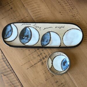 NWT Anthropologie Ceramic Trinket/Serving Moon Light Moon Bright Glazed Dish Set